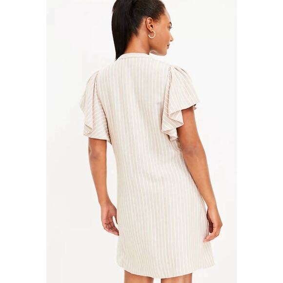 Ann Taylor LOFT Coastal Stripe Flutter Sleeve Pintuck Pleated Mini Dress XS - Picture 8 of 10